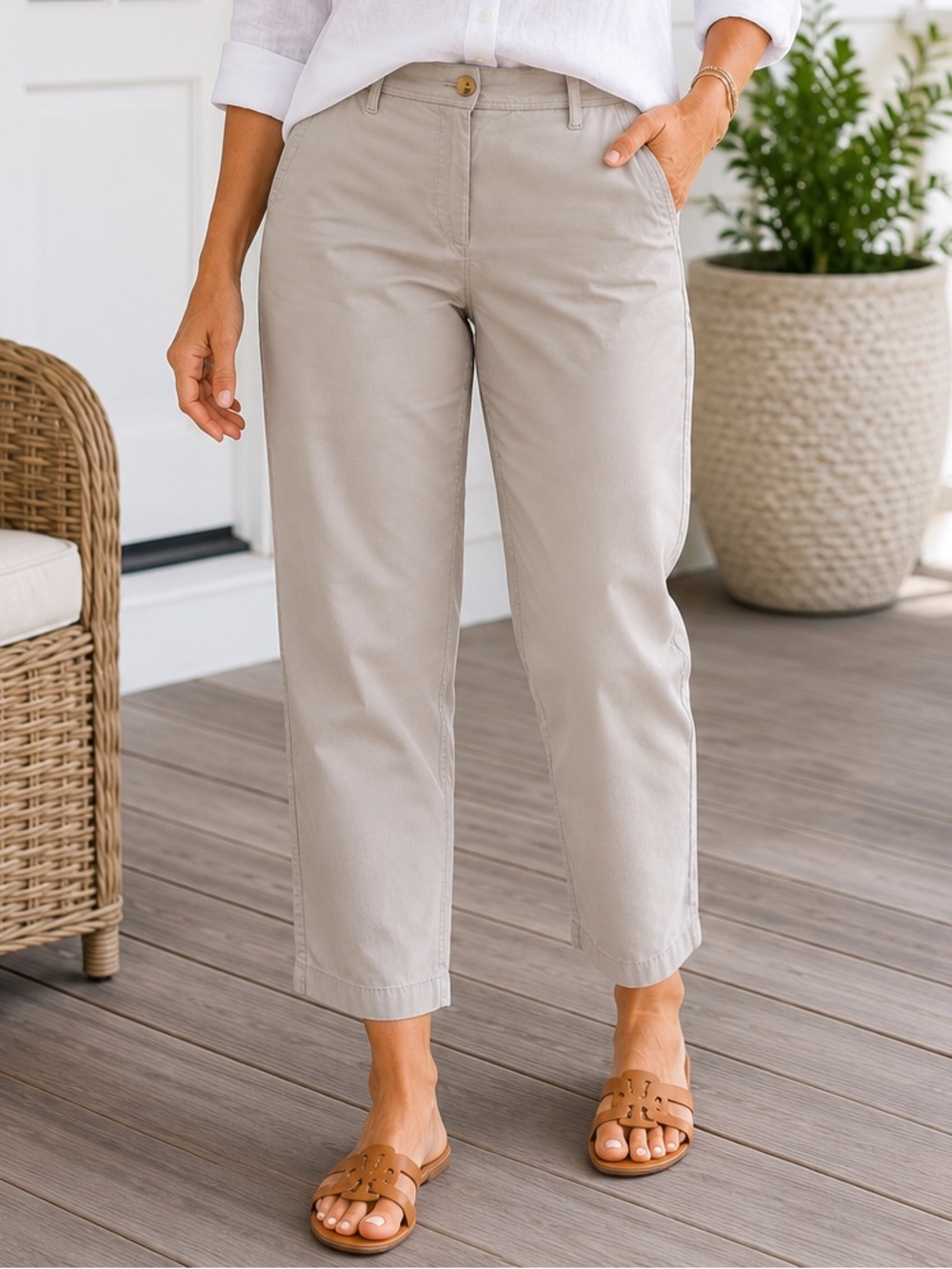 Talbots Cropped Pants 14P Beige Relaxed Chino Stretch Office Business Casual